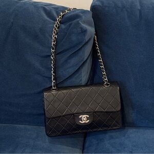 Chanel Vintage Lambskin Leather Classic Small Double Flap Bag Silver Hardware